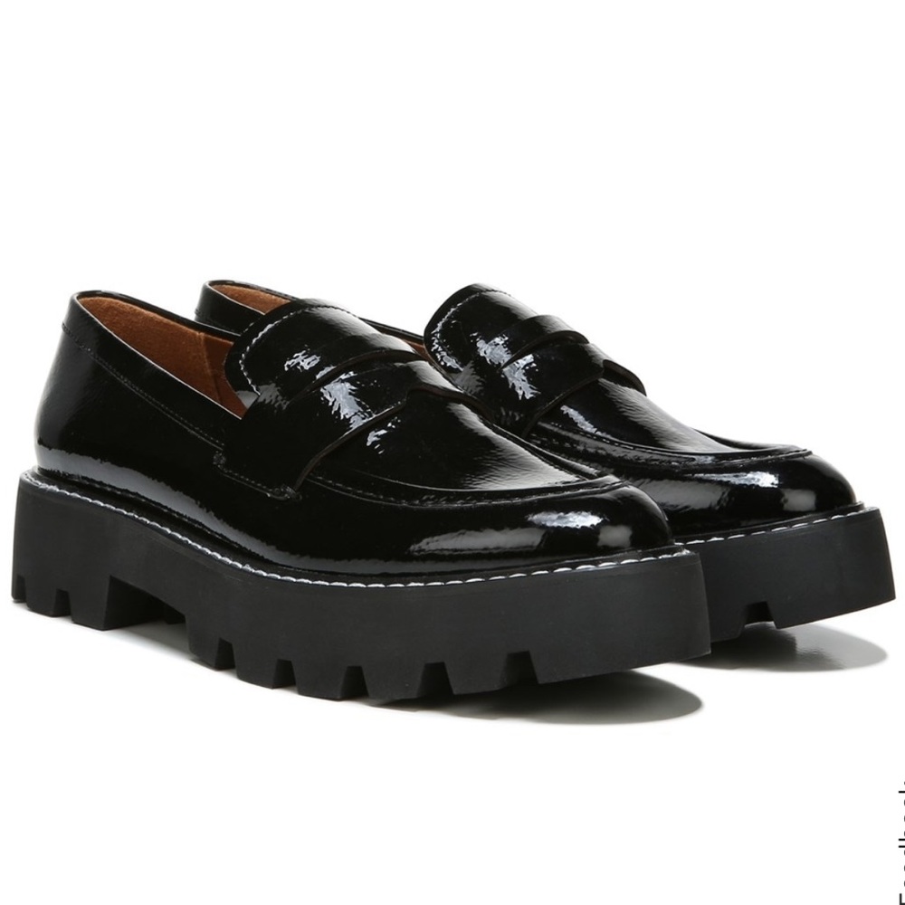 Franco Sarto Glossy Black Platform Loafers